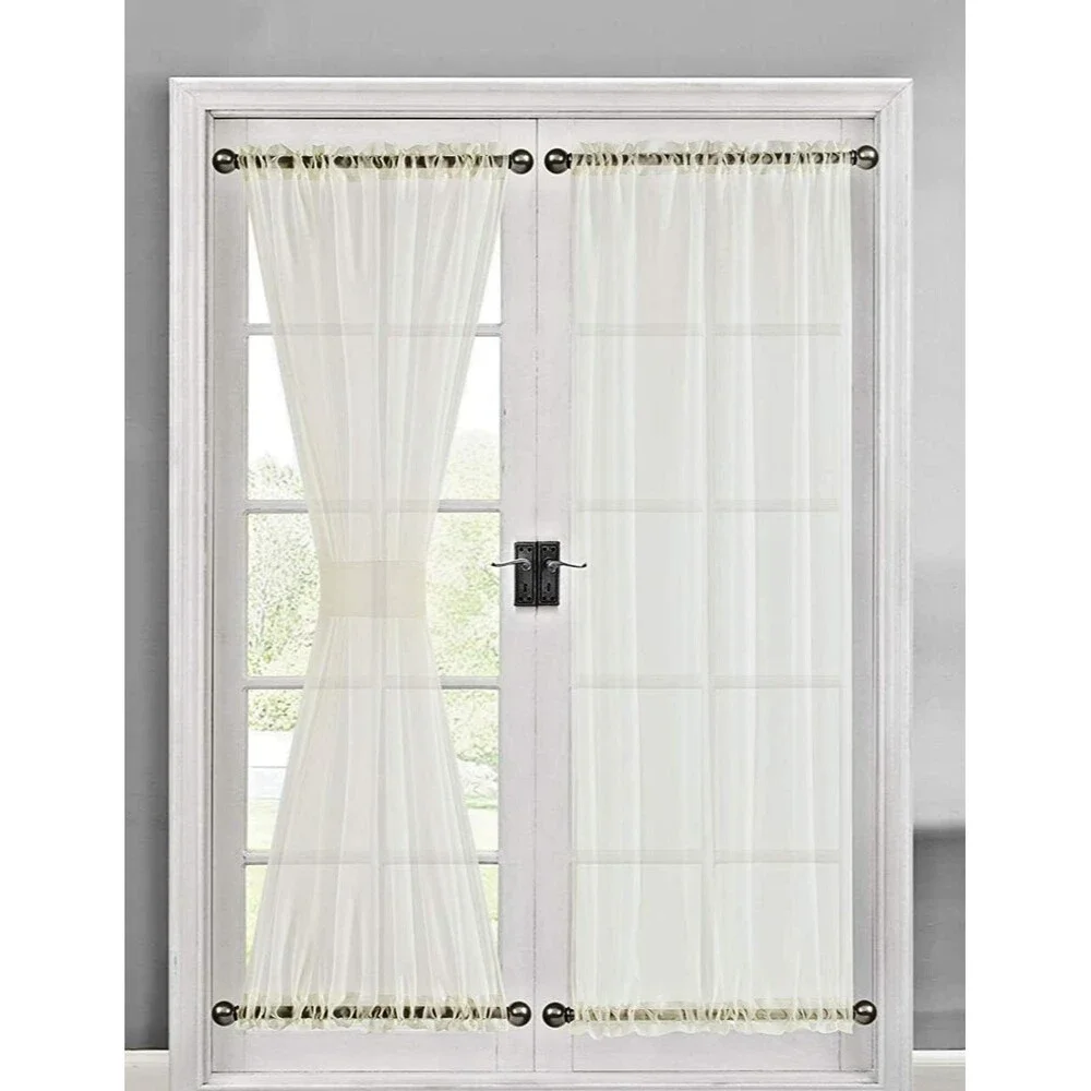 Lichtenberg French Door Curtain Panel Ivory Sheer Voile Rod Pocket 72